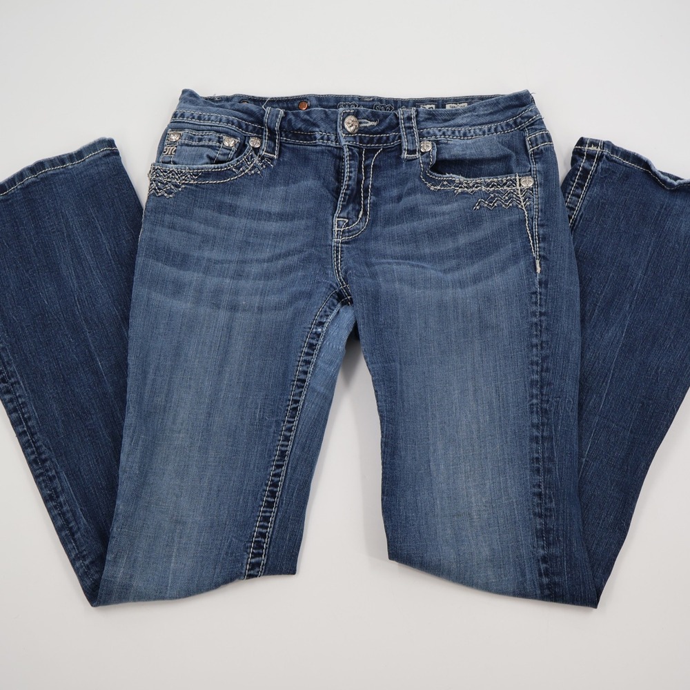 Miss Me Signature Boot Jeans Womens 30 Blue JE8279BR Distressed Embroidered